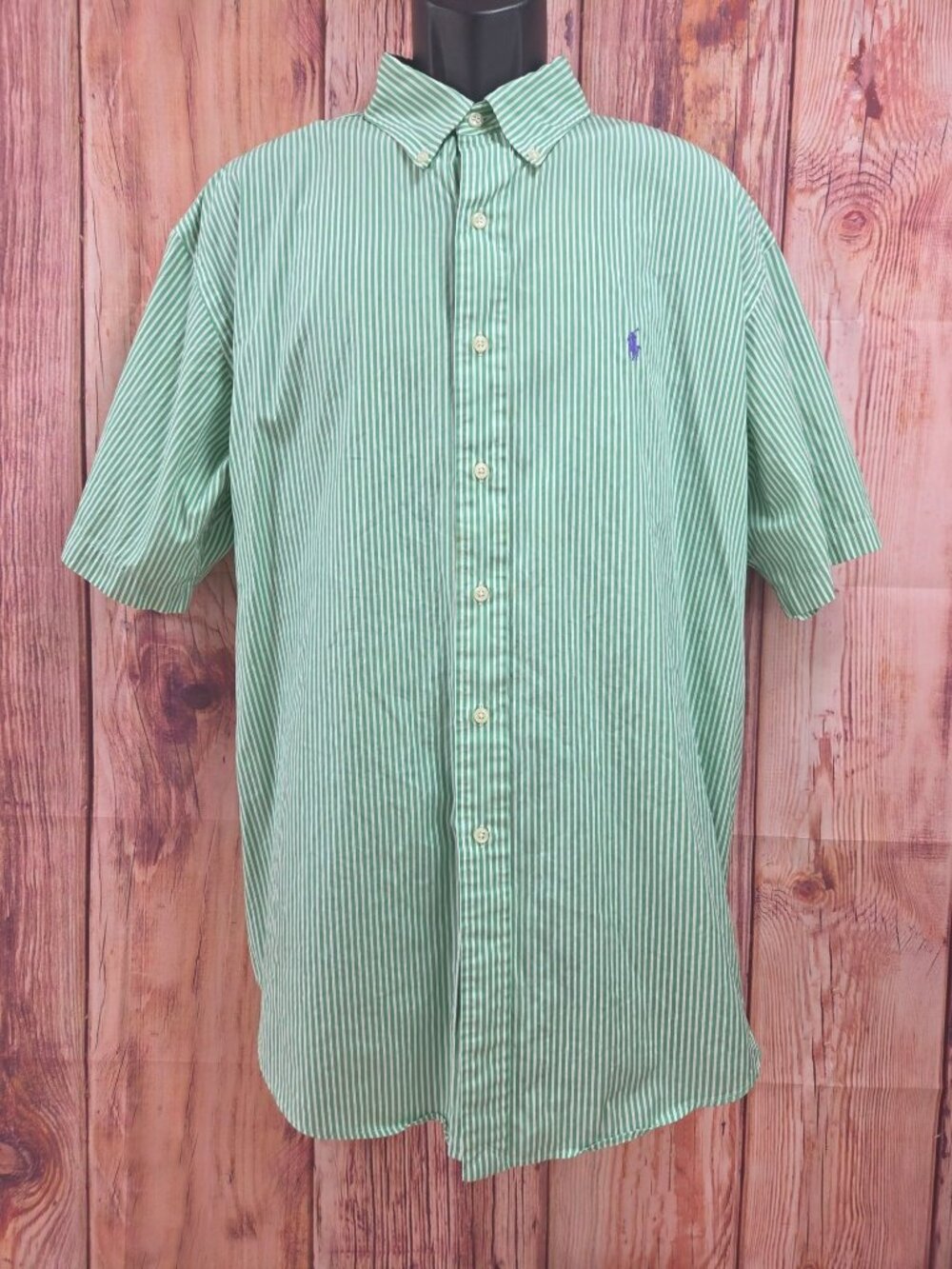 Ralph Lauren Classic Fit Green Striped Short Sleeve Shirt XL
